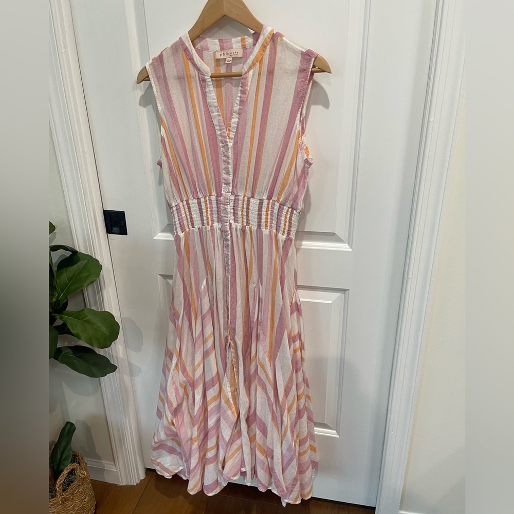 Philosophy Midi Candy Stripe Smock Waist Dress
